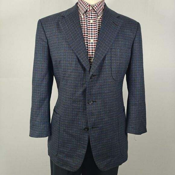 Royal Classics Tom James Men's Sport Coat Blazer Two Button Navy Check Wool 44S‎